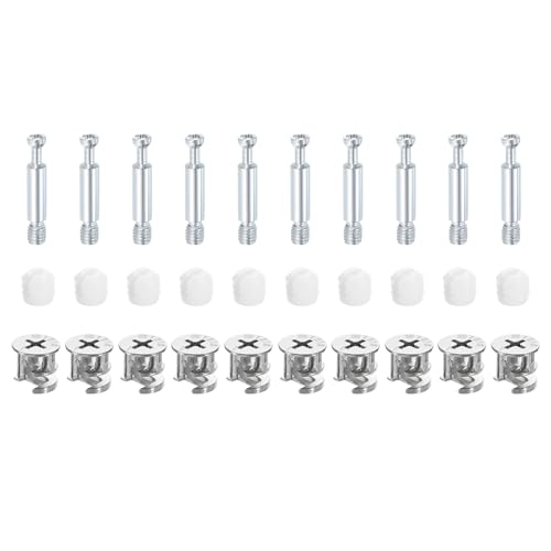 sourcing map 10Set 15x14mm Furniture Cam Lock Fitting with 5.8x35mm Dowel Fasteners, 3-in-1 Metal Furniture Board Connecting Screws Bolts Assortment Kit for Cabinets Chairs Drawer