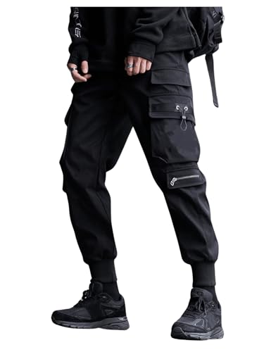 OYOANGLE Men's Cargo Pants Casual Joggers Pants Drawstring Waist Streetwear Tapered Pant with Pockets - Main Image