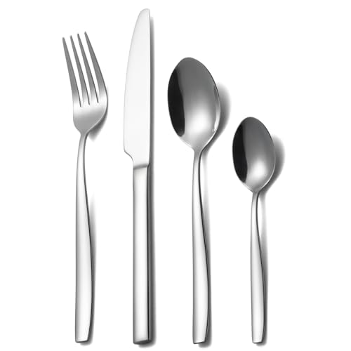 Cutlery Set,Alata Bristol 24 Piece Stainless Steel Flatware Set, Tableware Silverware Set with Spoon Knife and Fork Set, Service for 6, Dishwasher Safe/Everyday Use, Mirror Polished