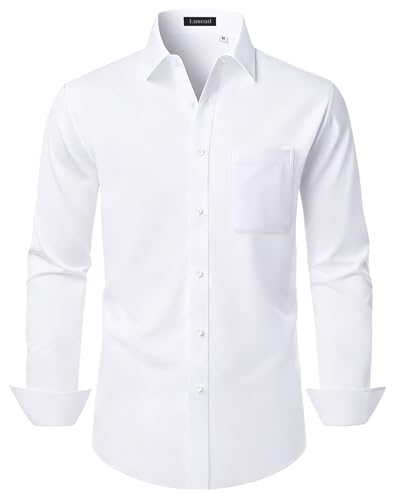 Men's Dress Shirts Long Sleeve Stretch Regular Fit Casual Formal Wedding Wrinkle Free Button Down Shirt with Pocket