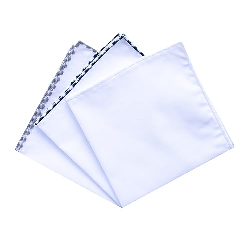 Image of 3-Pk Mens Cotton White Pocket Square with Color Border(10 Colors)
