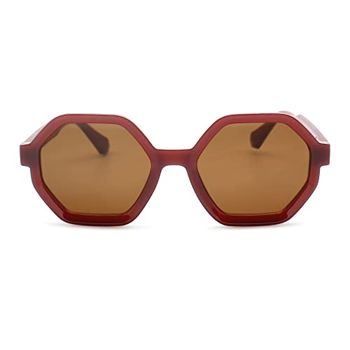 2SeeLife Hexagon Oversized Sunglasses Womens With Full Sun-Protection - Sturdy Womens Sunglasses - Retro Shades For Women