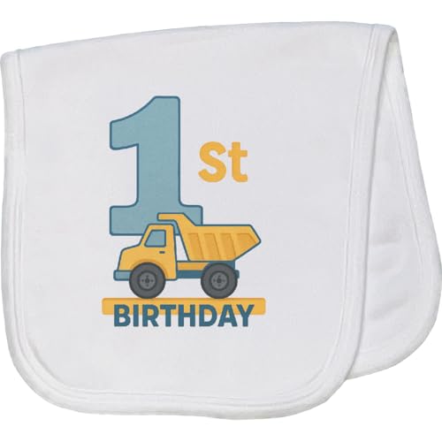 inktastic 1st Birthday Yellow Dump Truck Baby Burp Cloth White 45741