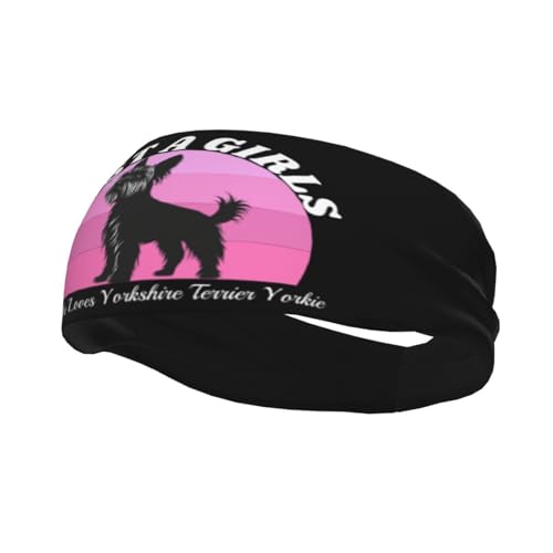 Just A Girls Who Loves Yorkshire Terrier Yorkie Adjustable Sports Headband Moisture Wicking Sweatband for Running Workout