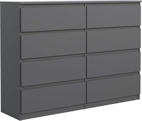 meble masztalerz Commode Chambre avec 8 Tiroirs - Meuble de Rangement pour Salon et Entrée Couloir - Spacieuse et Design - Anthracite - 120x101,5x39 cm
