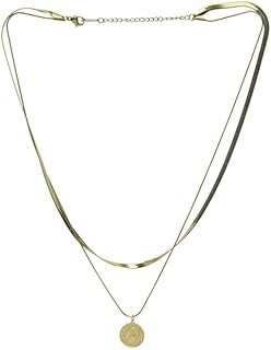 Stainless Steel Necklace With Two Layer & Coin Style For Girl - Gold