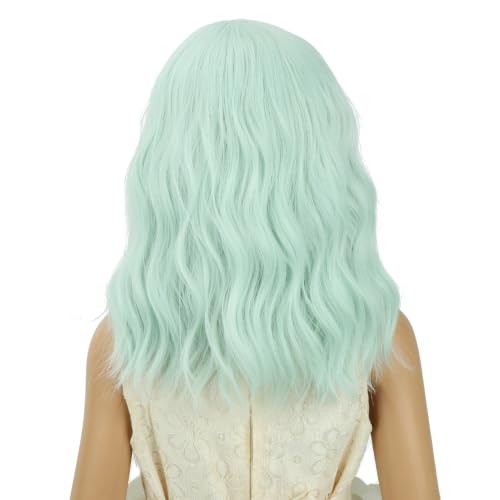 Image of PATTNIUM Mint Green Short Side Part Curly Wavy Wig Halloween Wig
