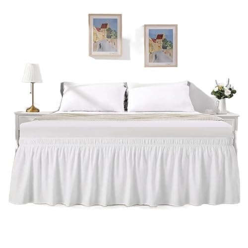 Cubre Somier Faldas de cama gruesas con volantes y cinturones elásticos fuertes y anchos, tela resistente a la decoloración y las arrugas de 15 pulgadas de alto Faldas De La Cama(White,200x200x51cm)