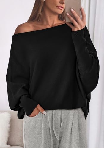 BTFBM Casual Sweaters for Women Fall Fashion 2025 Off The Shoulder Sweater Solid Knitted Pullover Loose Jumper Tops2