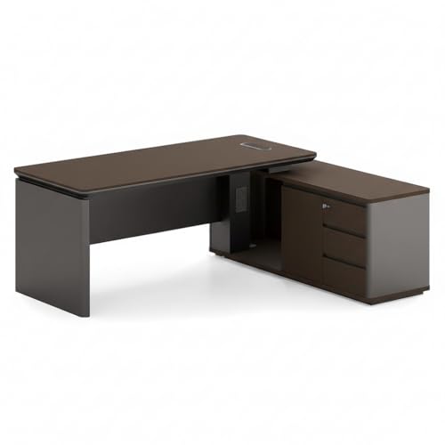 Image of Premium Modern Director Office Table with Dark Wood Finish & Fluted Front Panel, Executive Desk for Corporate Office (LDL-756 MDFL L6W3)