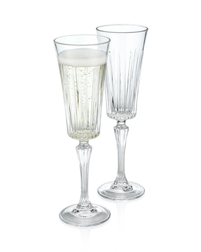 HISTORY COMPANY Italian Wedding Crystal Champagne Toasting Flute 2-Piece Set for the Bride and Groom, Crafted in Tuscany (Gift Box Collection)