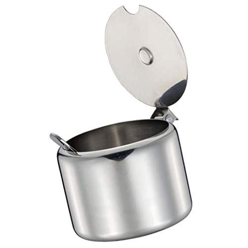 Sucrier en acier inoxydable pour condiments et assaisonnement avec cuillère Argenté 285 ml Portable et utile Facile à utiliser