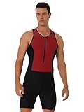 Mufeng Men's One Piece Swimsuit Surfing Wetsuit Sleeveless Front Zipper Shorts Jumpsuit Bodysuit Swimwear Bathing Suit Red 3X-Large