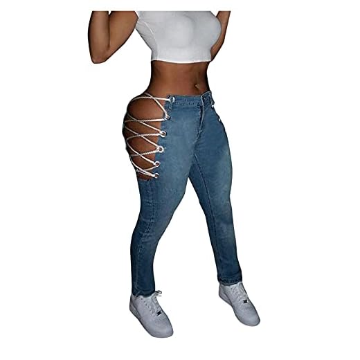 Tubjeans dam, dam jeans stretch hög midja smal passform denim bootcut byxor streetwear håljeans damjeans skinny jeans hög midja bootcut jeans damer enfärgad bandage hål höga jeans, blå, 3XL