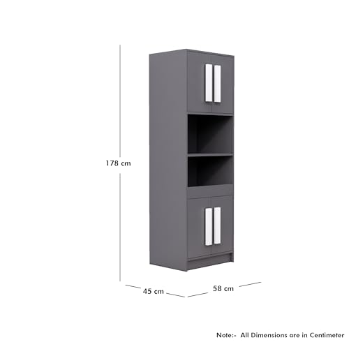 Image of Bniture Engineered Wood Storage Cabinet | 6 Tier Sideboard Cabinet for Living Room with Magnetic Door | Multipurpose Cabinet Organizer for Home | Space Saving Kitchen Crockery Unit | Slate Grey