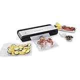 FoodSaver PowerVac Compact Vacuum Sealer Machine with Vertical Storage, 5 Vacuum Seal Bags & 1 Roll, Stainless Steel - VS0150