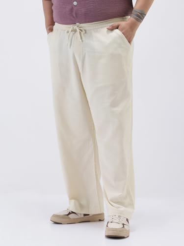 Image of Urbano Plus Men's Loose Fit Solid Linen Blend Trousers Non-Stretchable