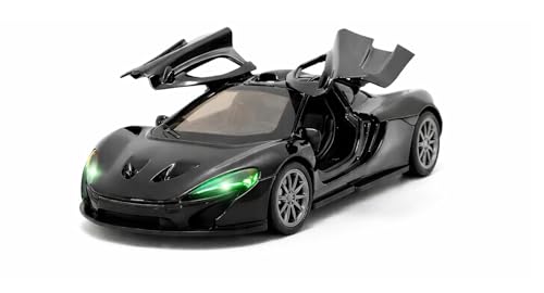 Image of TEC TAVAKKAL 1:36 Scale Diecast Metal Toy Car with Openable Doors, Pull-Back Action, LED Lights & Music - Premium Mini Sports Car Model for Kids & Collectors (Black)