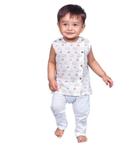 Image of POLKA TOTS Pure Cotton New Born Dress | Ultra-Soft, Breathable & Lightweight Sleeveless Jhabla Pant Set for Baby Boys & Girls | Baby Summer Clothes | Traditional Jabla & Pyjama Set for Newborns