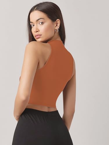 Image of Sugathari Women's & Girls' Solid Ribbed High Neck Sleeveless Crop Tops for Women (Top 37)
