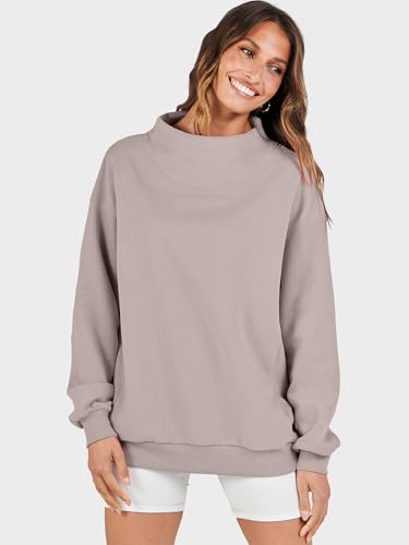 Image of ANRABESS Womens Oversized Sweatshirts Mock Neck Pullover | Cozy Fleece Long Sleeve Tops, Casual Daily Wear, Going Out & Preppy, Loose Fit, 2026 Fall Winter Trendy Outfits