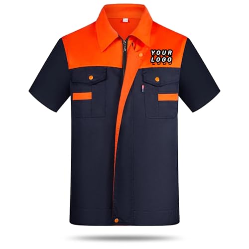 Benutzerdefiniertes Logo Bedruckte Personalisierte Arbeitskleidung Herren Sommer Maler Fabrik Werkstatt Shirt Kfz-Mechaniker Top Navy-Orange,4XL Benutzerdefiniertes Logo Bedruckte Personalisierte Arbeitskleidung Herren Sommer Maler Fabrik Werkstatt Shirt Kfz-Mechaniker Top Navy-Orange,4XL