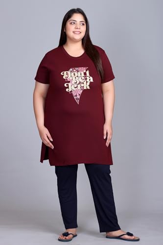 Image of In Love Women's Plus Size Graphic Printed Cotton Night Suit Set Short Sleeve