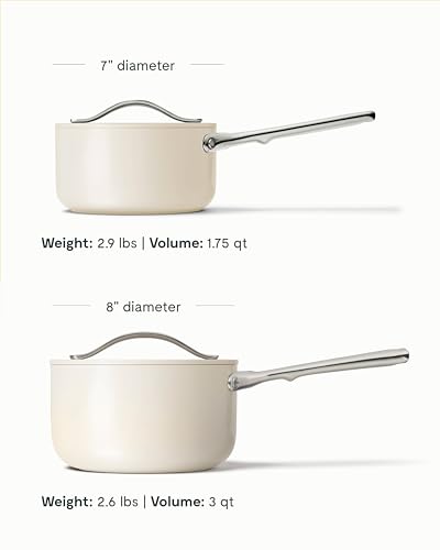 Image of Caraway Nonstick Ceramic Sauce Pans with Lids (3 qt & 1.75 qt) - Non Toxic, PTFE & PFOA Free - Oven Safe & Compatible with All Stovetops (Gas, Electric & Induction) - Cream