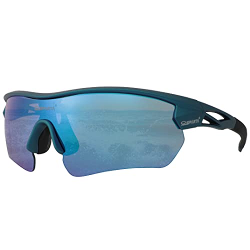 OUTDOORSPARTA Sports Sunglasses(4. Blue Frame, Full Lens Mirrored Blue)