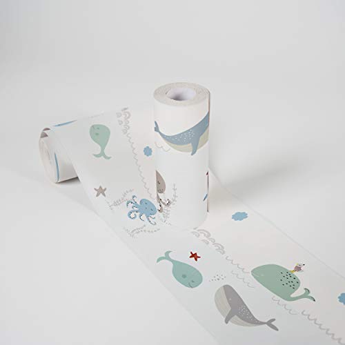 Lovely Kids Cenefas Adhesivas Para Los Niños Ocean Party 5.00 m x 0.155 m Azul Gris...