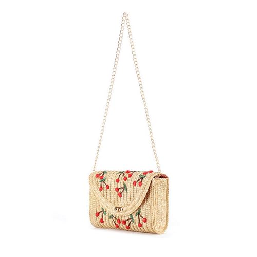 Straw Cherry Handbag for Women Beach Summer Boho Crossbody Shoulder Bag with Chain Strap Cute Y2K Aesthetic Purse