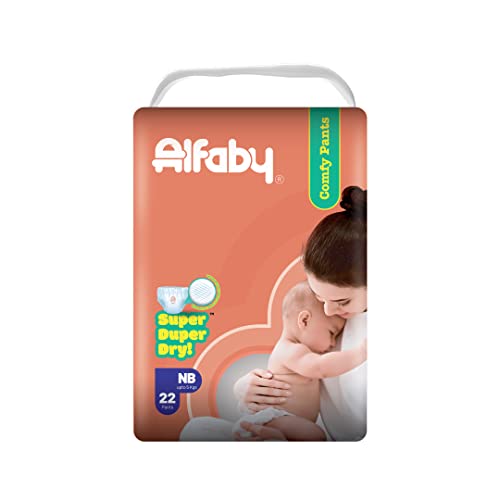 Image of Alfaby Baby Diapers Pants | New Born Size Up to 5 Kg, 22 Count | Super Dry Comfy Pant Style Disposable Diapers for Babies | Leak Proof, Soft & Rash Free | Uninterrupted Baby Sleep |12 Hours Absorption