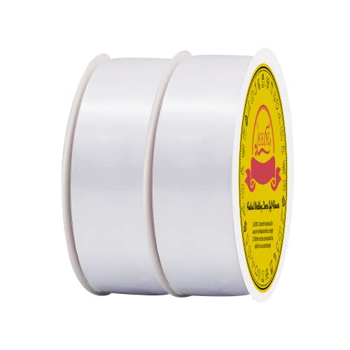 Image of 100 Yards White Satin Ribbon Polyester Ribbon for Gift Wrapping Very Suitable for Weddings Party Hair Bow Invitation Decorations and More(1-1 /2 inch X 50Yards X 2 Roll)