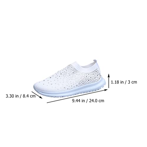 Womens Rhinestone Casual Athletic Running Sneakers Lightweight Breathable Slip On Walking Shoes Womens Casual Walking Sneakers Lightweight Breathable Flat Knit Mesh Comfortable Work Shoe White #TOP3