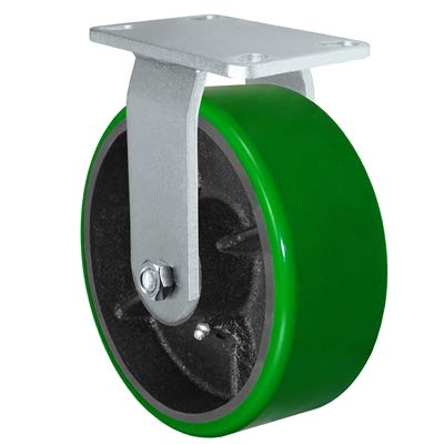 CasterHQ - 8 x 3 Heavy Duty Rigid Caster - Green Polyurethane on Steel Wheel - 2,500 lbs Capacity Per Caster