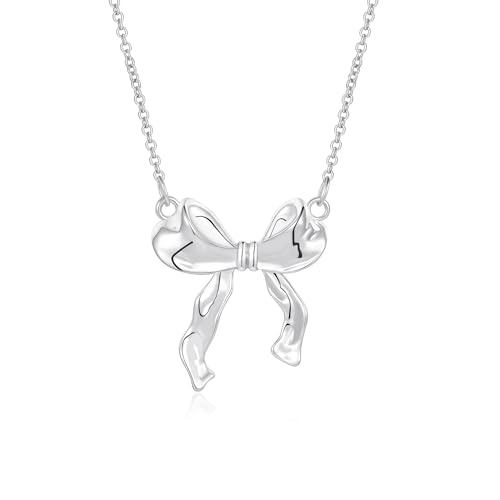 Image of Bow Necklace for Women Girls, Dainty 14K Gold Plated Trendy Cute Bowknot Bow Pendant Necklaces Chain Birthday Fashion Jewelry Gifts