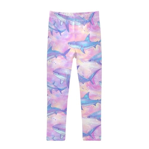 Cute Sharks Girls' Leggings Toddler Doodles Rainbow Kids Yoga Pants Dance Active Tights 4T