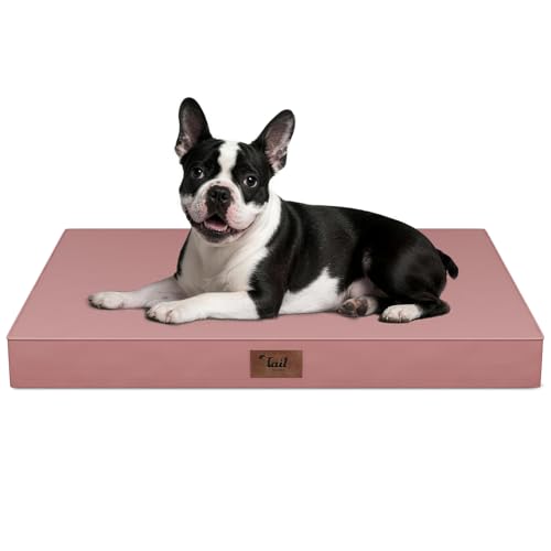Image of Outdoor Dog Bed for Small Dogs, Waterproof Dog Crate Bed for Medium Dogs Cats, Orthopedic Egg Crate Foam Pet Bed with Washable Removable Oxford Cover, Pink