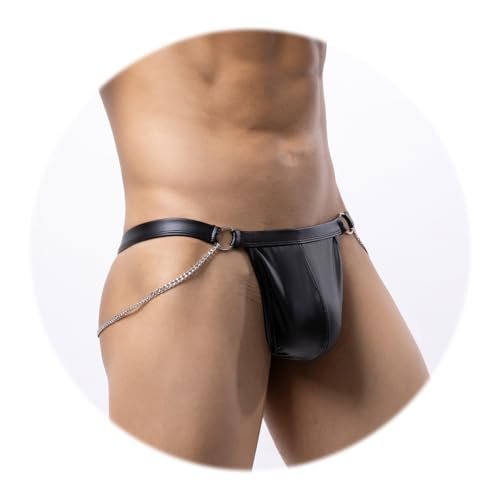 Evankin Men Sexy Leather Thong with Metal Chains Hollow Out T-Back Underwear Low Rise Bikini3