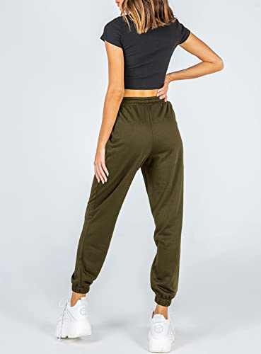Automet Women's Cinch Bottom Sweatpants High Waisted Athletic Joggers Lounge Pants With Pockets Army Green #TOP2