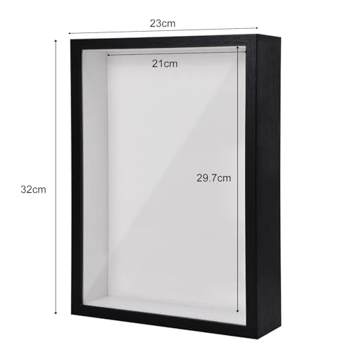 3D Bilderrahmen zum Befüllen, Bilderrahmen Tief, 3D Objektrahmen Tiefer mit Transparente Acrylplatte für Foto Medaillen Geschenke Trockenblumen Vitrine Rahmen(23×32cm) (Schwarz)