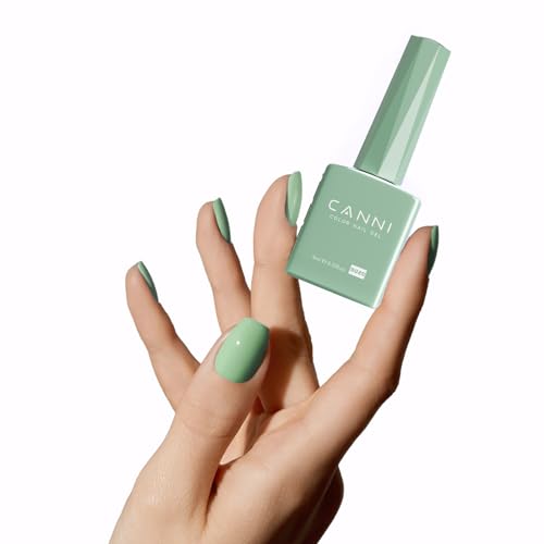 CANNI Light Green Gel Nail Polish, 1Pcs Sage Green Gel Polish Mint Color High Gloss Soak Off U V Nail Manicure Salon DIY