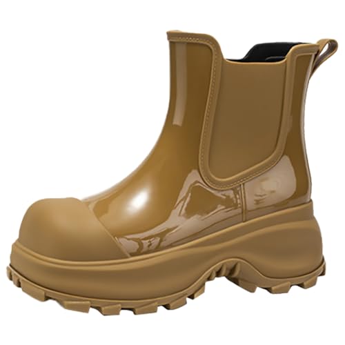 Damenschuhe, Punk-Stiefel, rutschfeste Socken innen, Regenstiefel, Outdoor-Gummi-Wasserschuhe, Hundeschuhe, braun, 38.5 EU