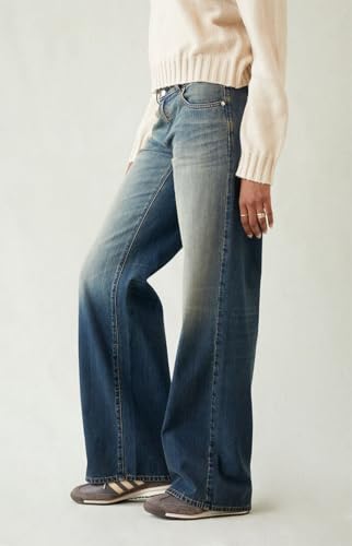 PacSun Women's Casey Low Rise Baggy Jeans Button Pocket Dark Blue Tinted2