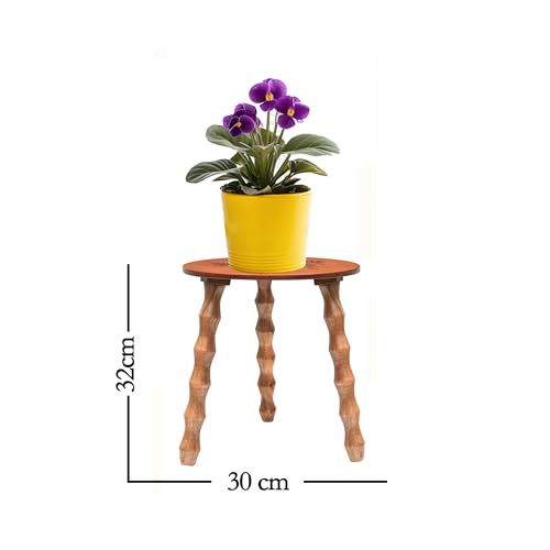 Image of Decor Corner Table Coffee Table Side Table with Floral Laaser Design, Round Solid Wood End Table Coffee Table Flower Stand Sofa Side for Living Room Balcony (Natural)