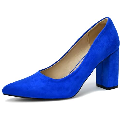 Pointed Toe Chunky Heels for Women High Heels Women's Pumps Closed Toe Slip On Comfortable Heels Pumps Shoes Trendy Classic Pumps Dress Shoes for Prom, Work, Wedding Bride Bridesmaid