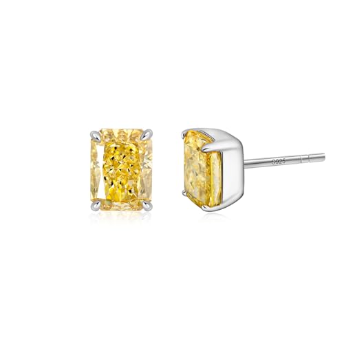 1.5CT Radiant Cut Diamond Earrings 925 Sterling Silver White/Red/Blue/Pink/Yellow Diamond Studs with 6x8mm Sparkly Simulated Diamond Cubic Zirconia Studs Earrings for Christmas Valentines Birthday Mother's Day Gifts