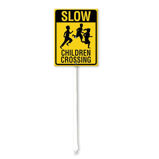 Soliyoahee Slow Children Crossing Sign with Stake 8x12inch Aluminum Outdoor Decorative Yard Sign Rustproof Sturdy Aluminum Sign for Outdoor Use Easy