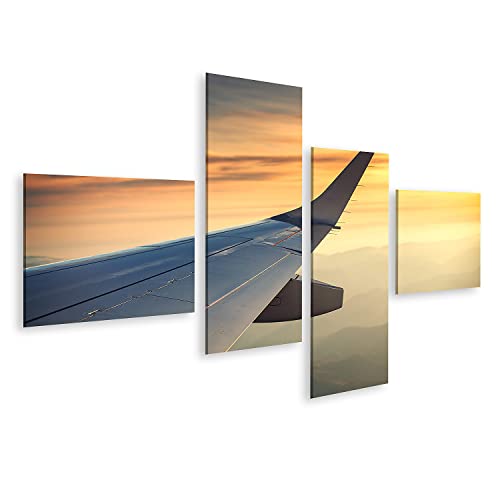 islandburner Tableau sur toile Aile D'avion Coucher De Soleil Au-dessus Des Nuages Cadre Affiche Poster Murale Tableaux