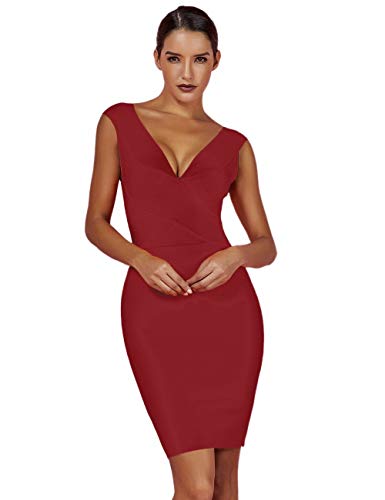 whoinshop Damen Viskose-Kleid mit V-Ausschnitt, gekreuzte Vorderseite, figurbetontes Club-Kleid - Violett - Mittel Cover